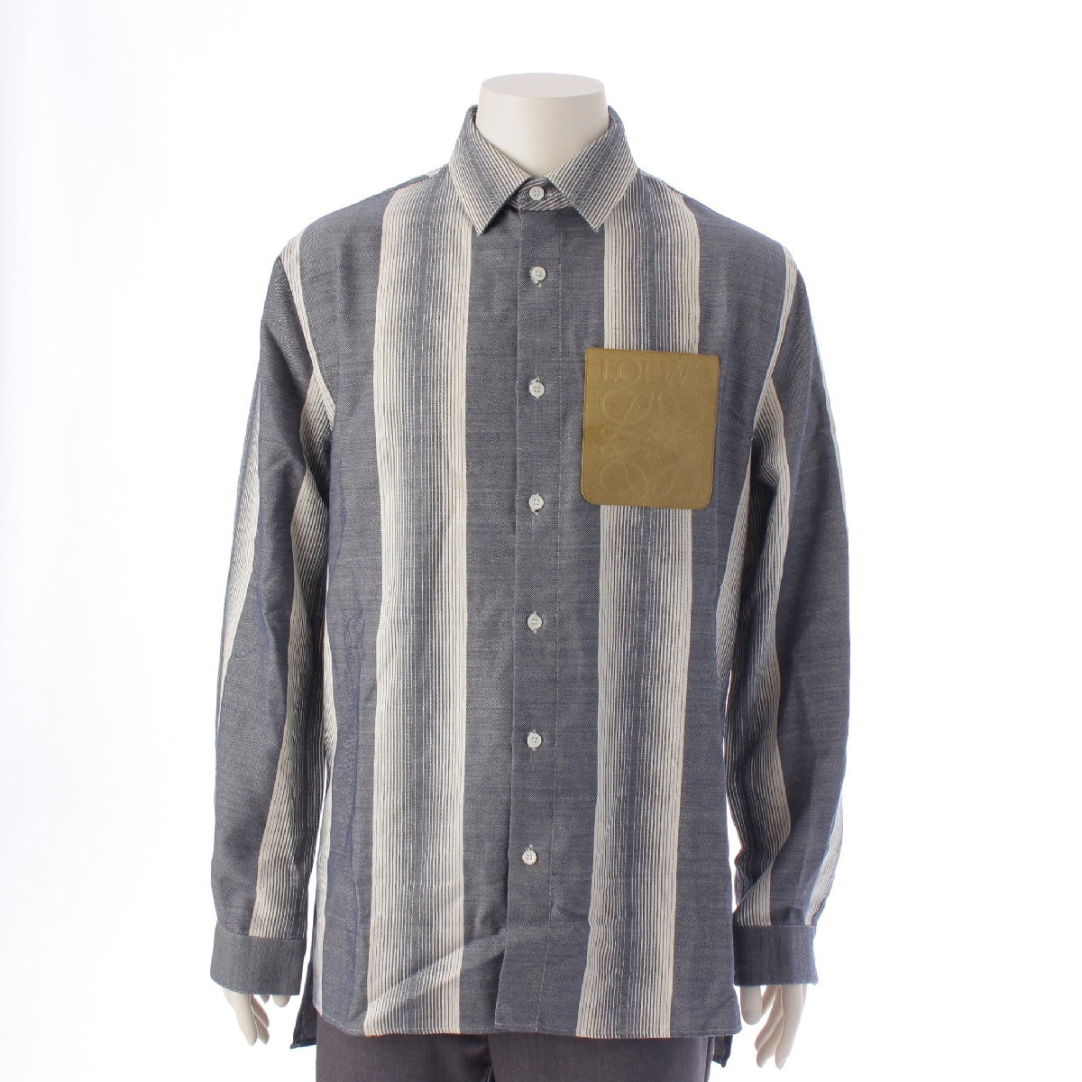 LOEWE wool cotton Anagram Logo Patch Stripe Pattern Long sleeve shirt Tops Jackets H526Y05W11 gray 40