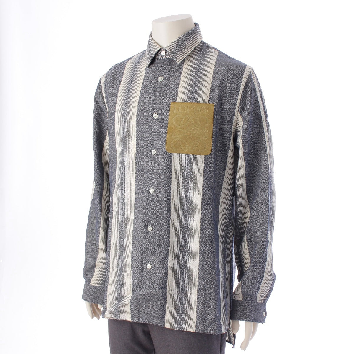 LOEWE wool cotton Anagram Logo Patch Stripe Pattern Long sleeve shirt Tops Jackets H526Y05W11 gray 40