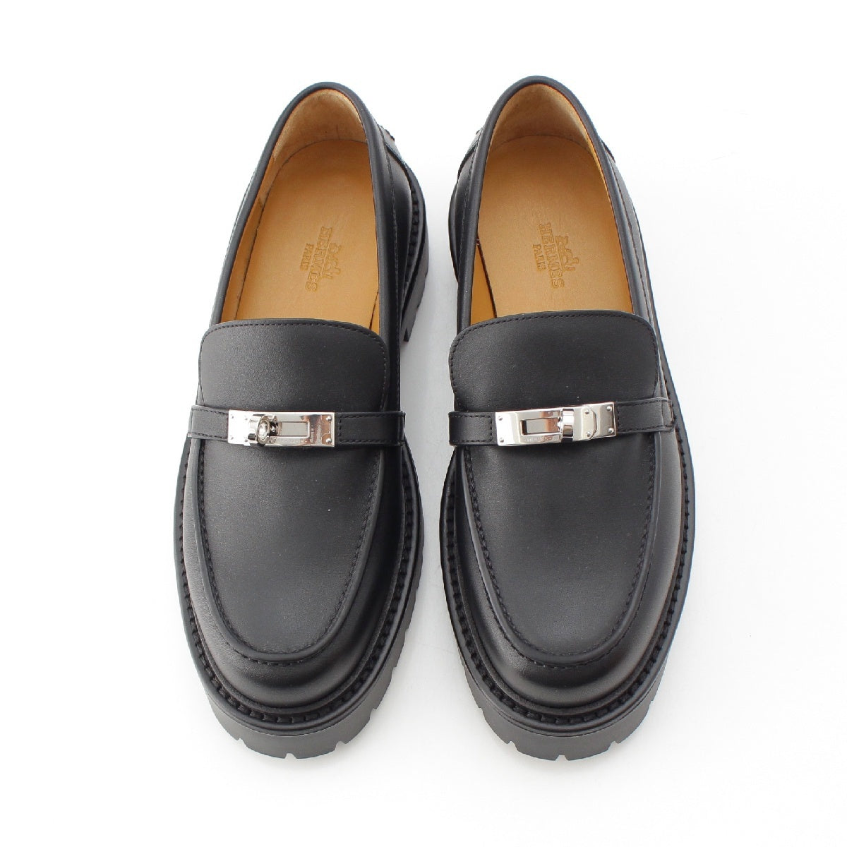 HERMES leather Icon Kelly Buckle SilverMetal loafers Moccasin H242101Z black 36 2/1