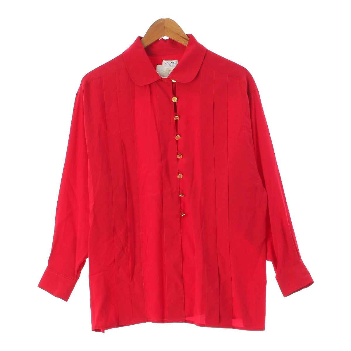 CHANEL silk Vintage COCO Mark Gold Button Round Collar Long Sleeve blouse Shirt tops 110268B0 Red gold 42