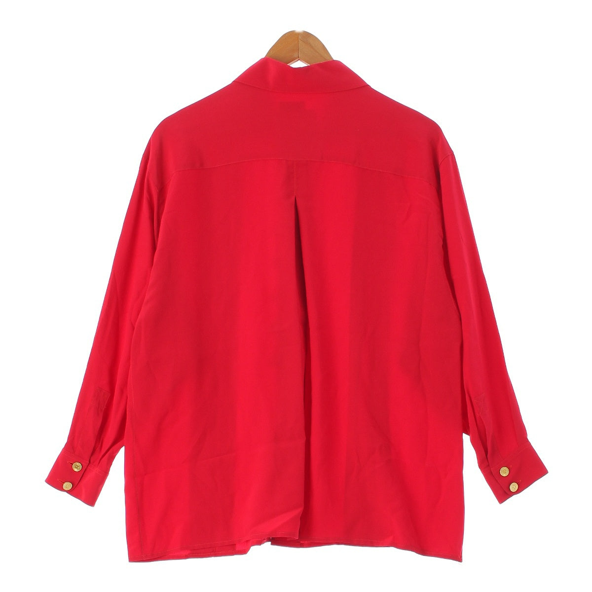 CHANEL silk Vintage COCO Mark Gold Button Round Collar Long Sleeve blouse Shirt tops 110268B0 Red gold 42