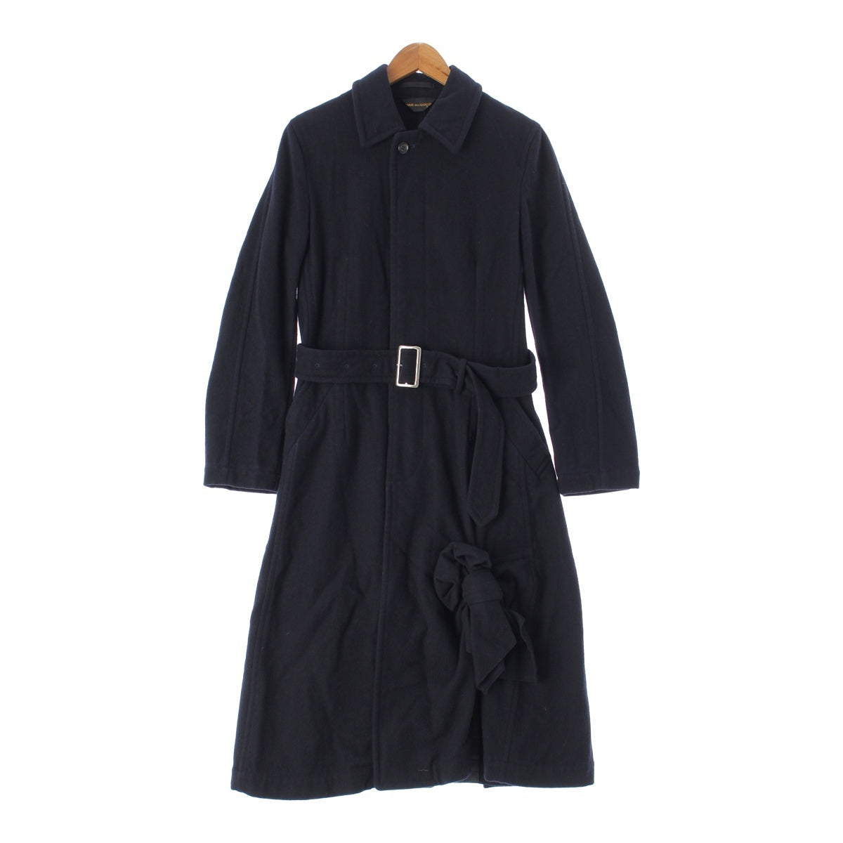 COMME des GARCONS 03AW Wool nylon Ribbon hem, hidden placket, long coat outer GK-C012 Black Dark Navy