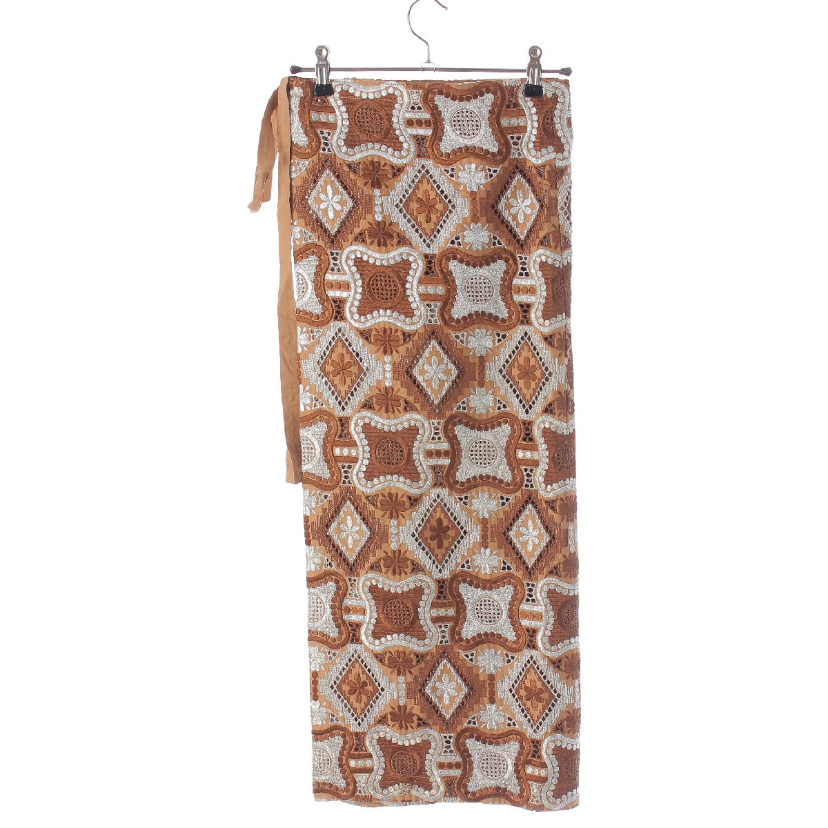 COMME des GARCONS 99AW AD1999 cotton Embroidered Long Wrap skirt GS-04004S Brown S