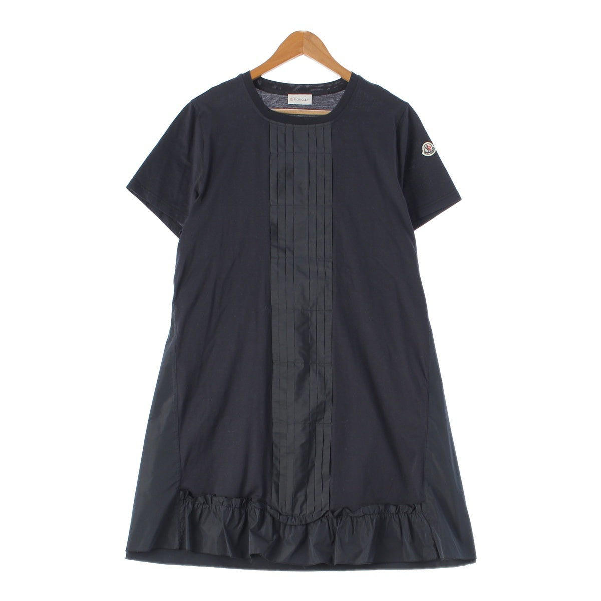 MONCLER 18 years ABITO cotton Nylon switching patch short sleeves knee length ruffle one piece dress black M