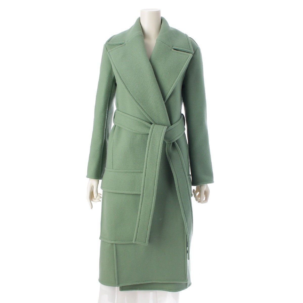 CELINE Virgin wool Phoebe period belted chester coat outer 2 8R77 mint 34