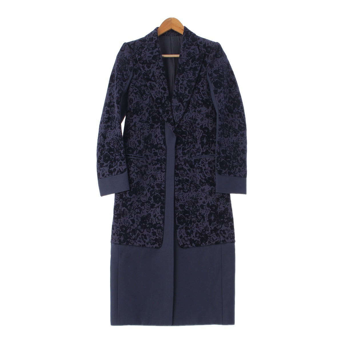 CELINE Phoebe period Silk blend Velour Flower coat outer 2 8I11 4525 Navy 34