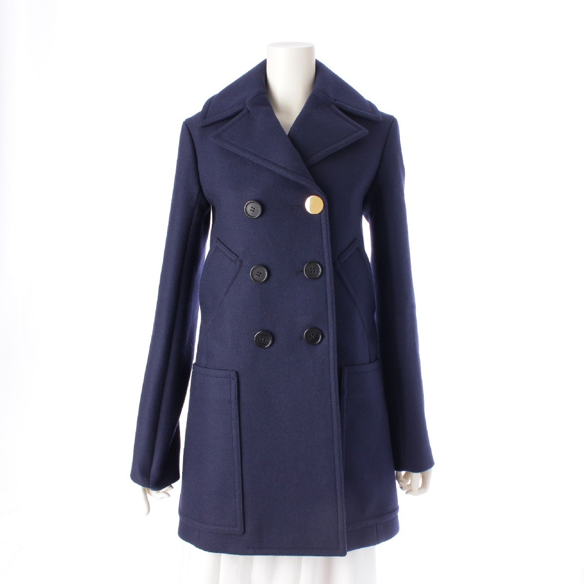 CELINE Phoebe period wool pea coat outer 2 8N99 Navy 34