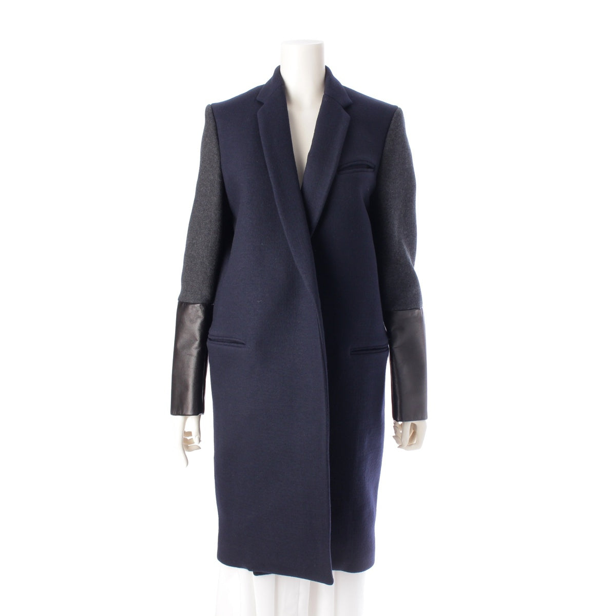 CELINE Phoebe period Wool leather Chester coat outer 28H164154 Navy 36