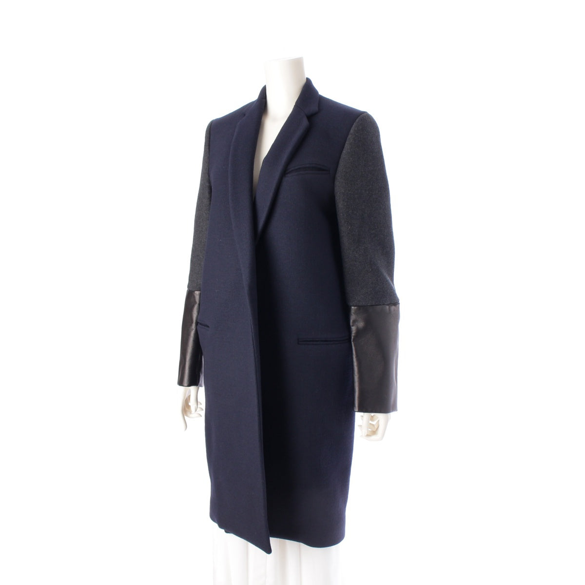 CELINE Phoebe period Wool leather Chester coat outer 28H164154 Navy 36