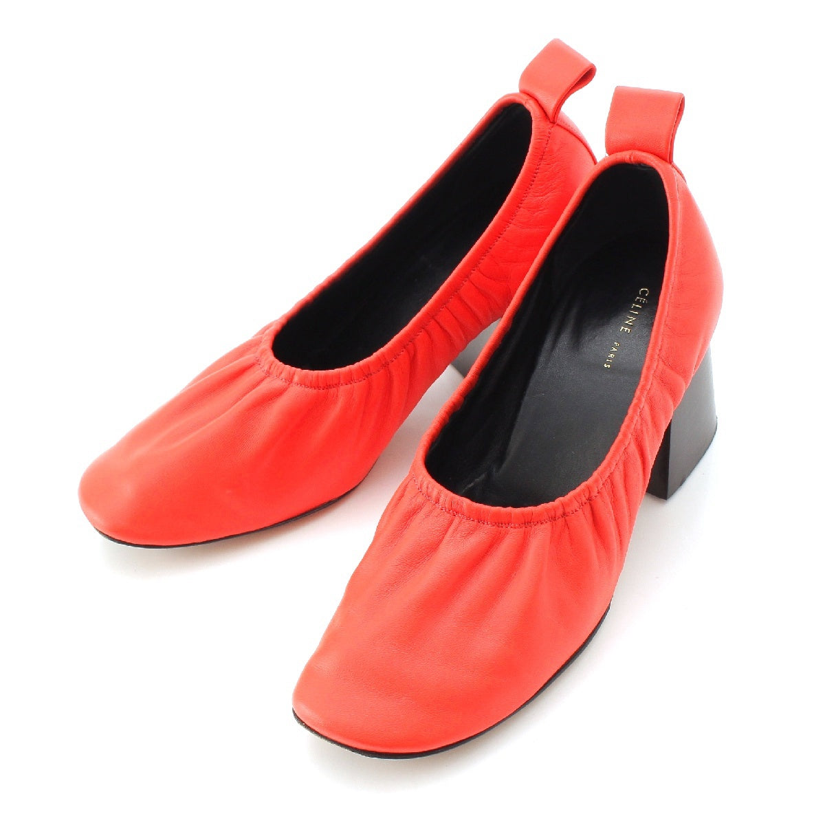 CELINE Phoebe period leather Soft Ballerina Heels pumps shoes Red 35