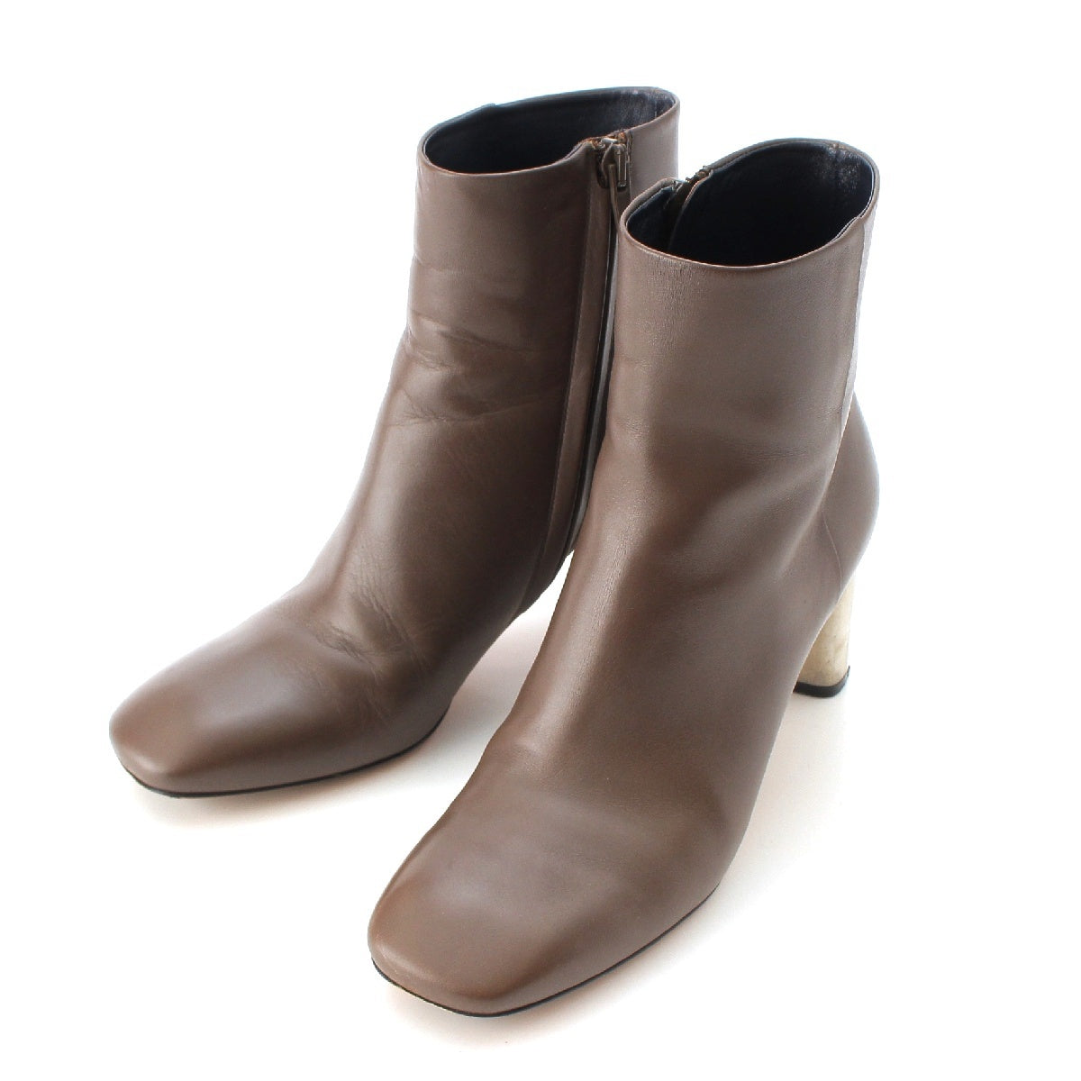 CELINE Phoebe period BamBam bang bang Metal Heel Side Zip Short boots Booties Brown 37