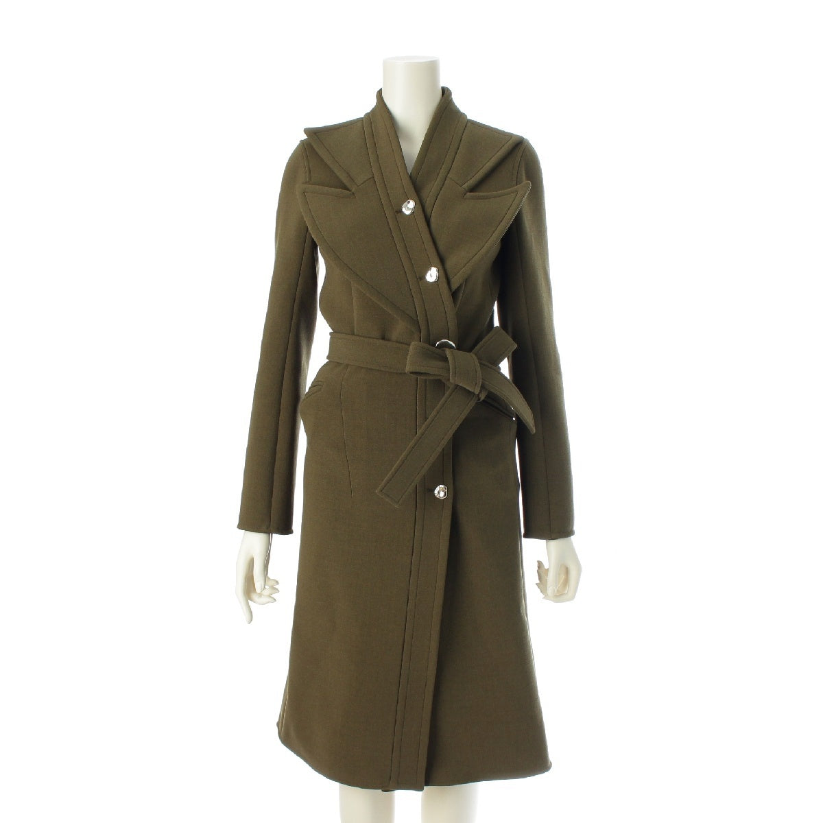 CELINE Phoebe period wool long with belt coat outer 2 8W77 khaki 34