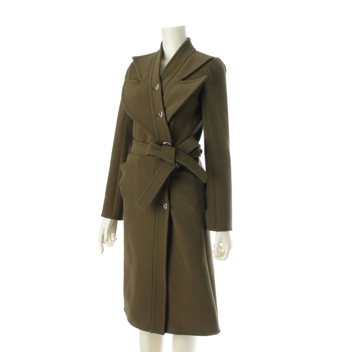 CELINE Phoebe period wool long with belt coat outer 2 8W77 khaki 34