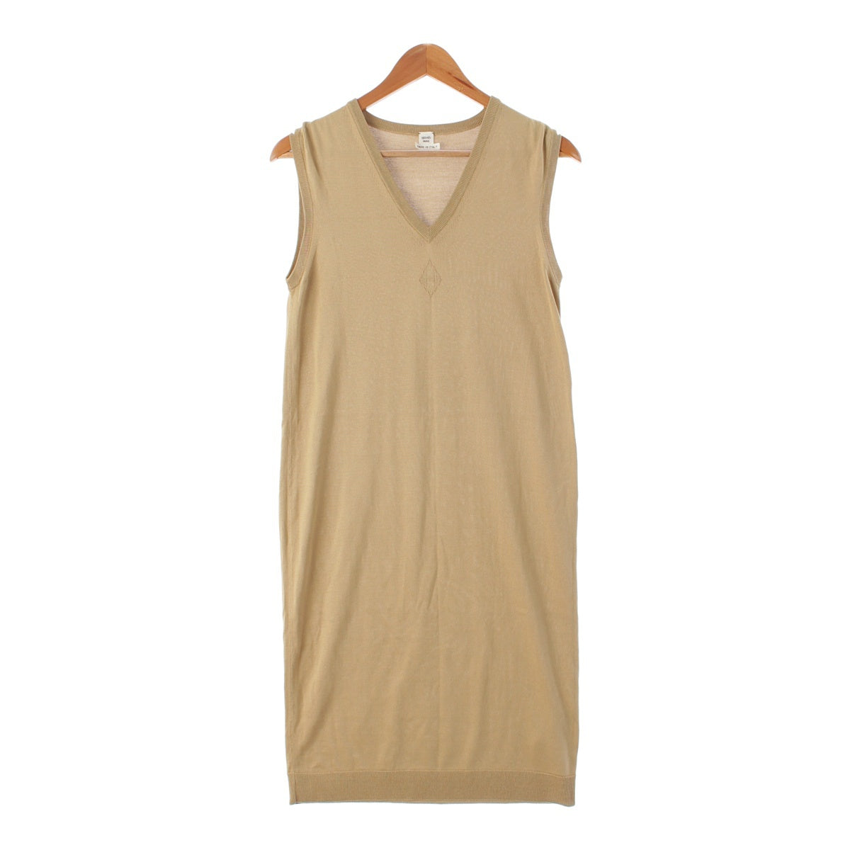 HERMES silk H logo point sleeveless knit one piece dress beige 36