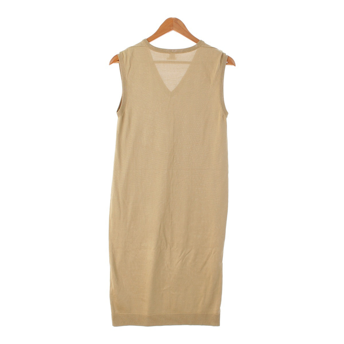 HERMES silk H logo point sleeveless knit one piece dress beige 36