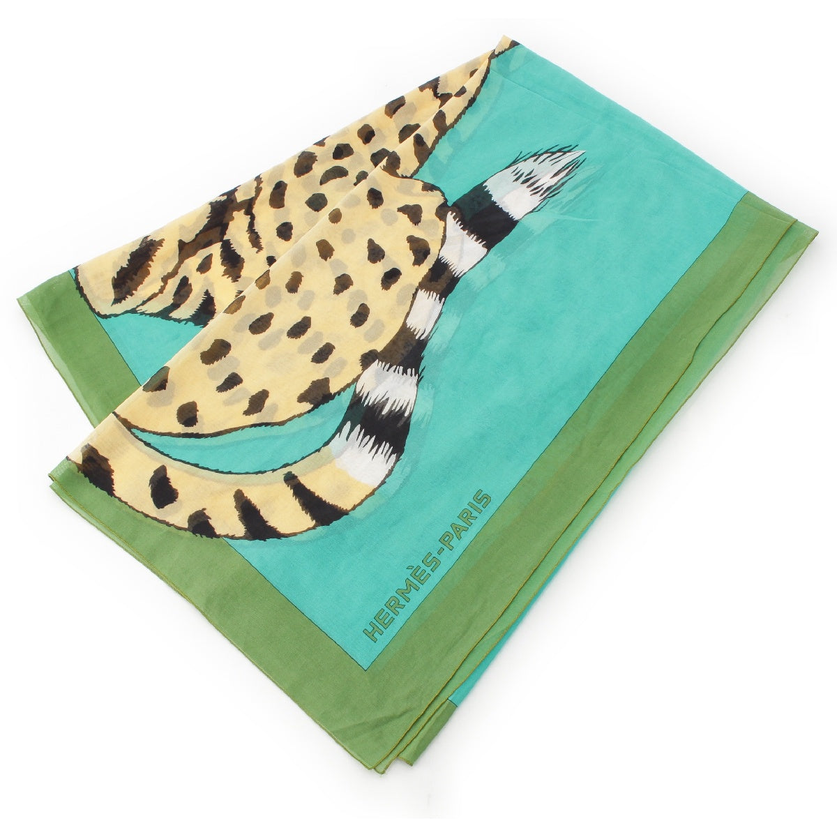 HERMES cotton Logo Pareo Cheetah Stall Scarves & Shawls green