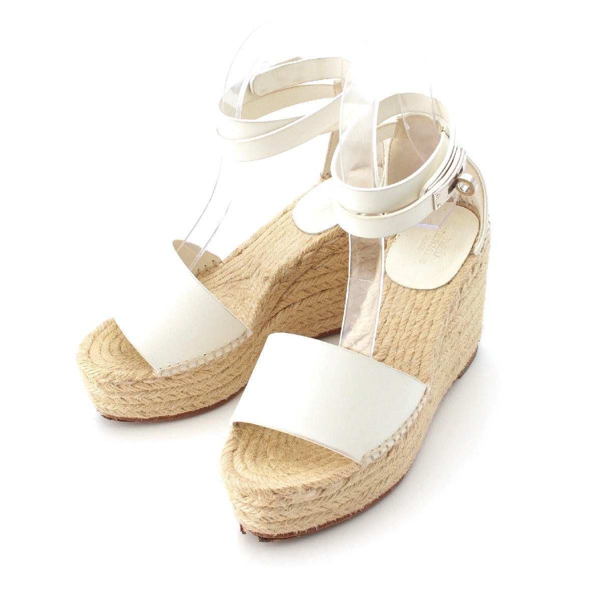 HERMES Tivoli leather Kelly Buckle Wedges Sandals white 35