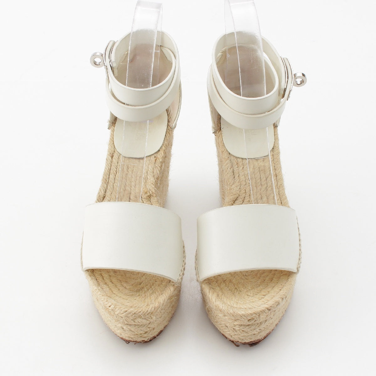 HERMES Tivoli leather Kelly Buckle Wedges Sandals white 35