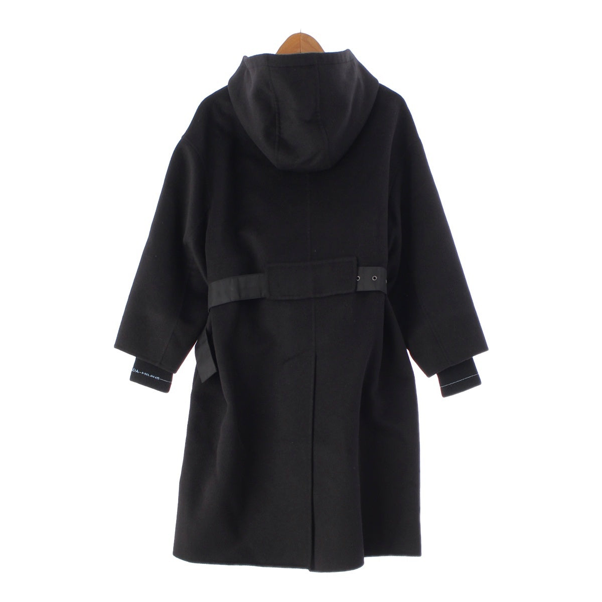 PRADA 18 years Virgin wool Angora Full zip Belted Hood Drawstring Long coat Hoodies Outerwear P691HH black 36