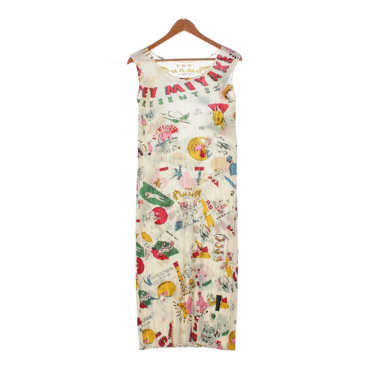 PLEATS PLEASE ISSEY  × Terry Johnson 13 years polyester Illustration All-over print Sleeveless one piece dress PP31-JH834 White multicolor 2