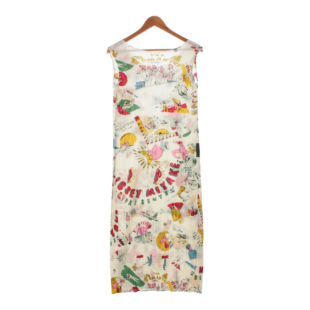 PLEATS PLEASE ISSEY  × Terry Johnson 13 years polyester Illustration All-over print Sleeveless one piece dress PP31-JH834 White multicolor 2