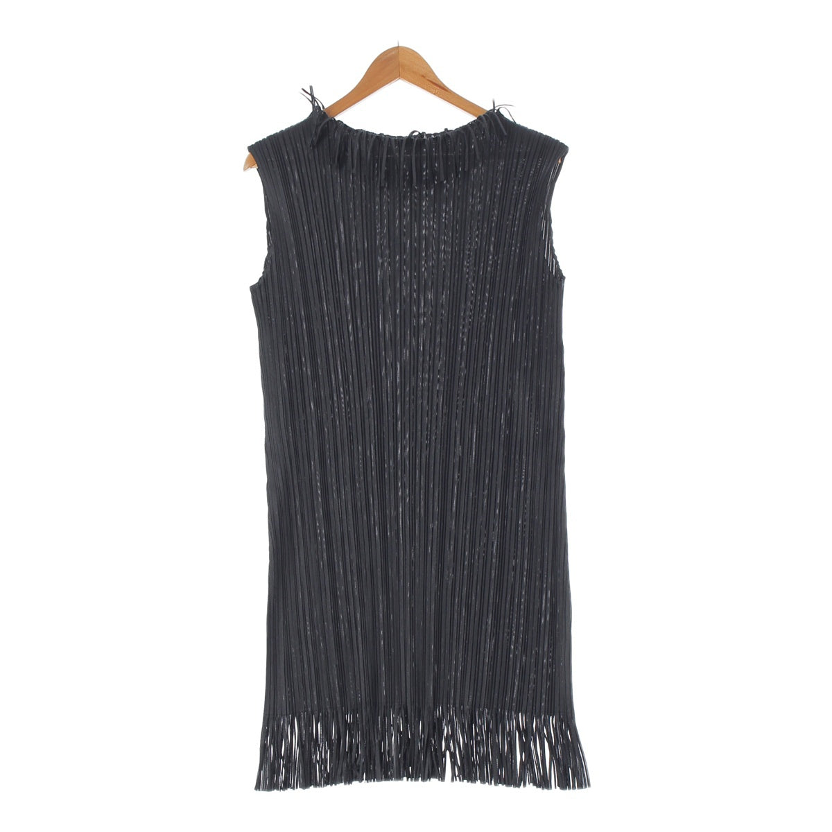 PLEATS PLEASE ISSEY  Sleeveless Fringe one piece Mini dress PP83-JH616 black 2