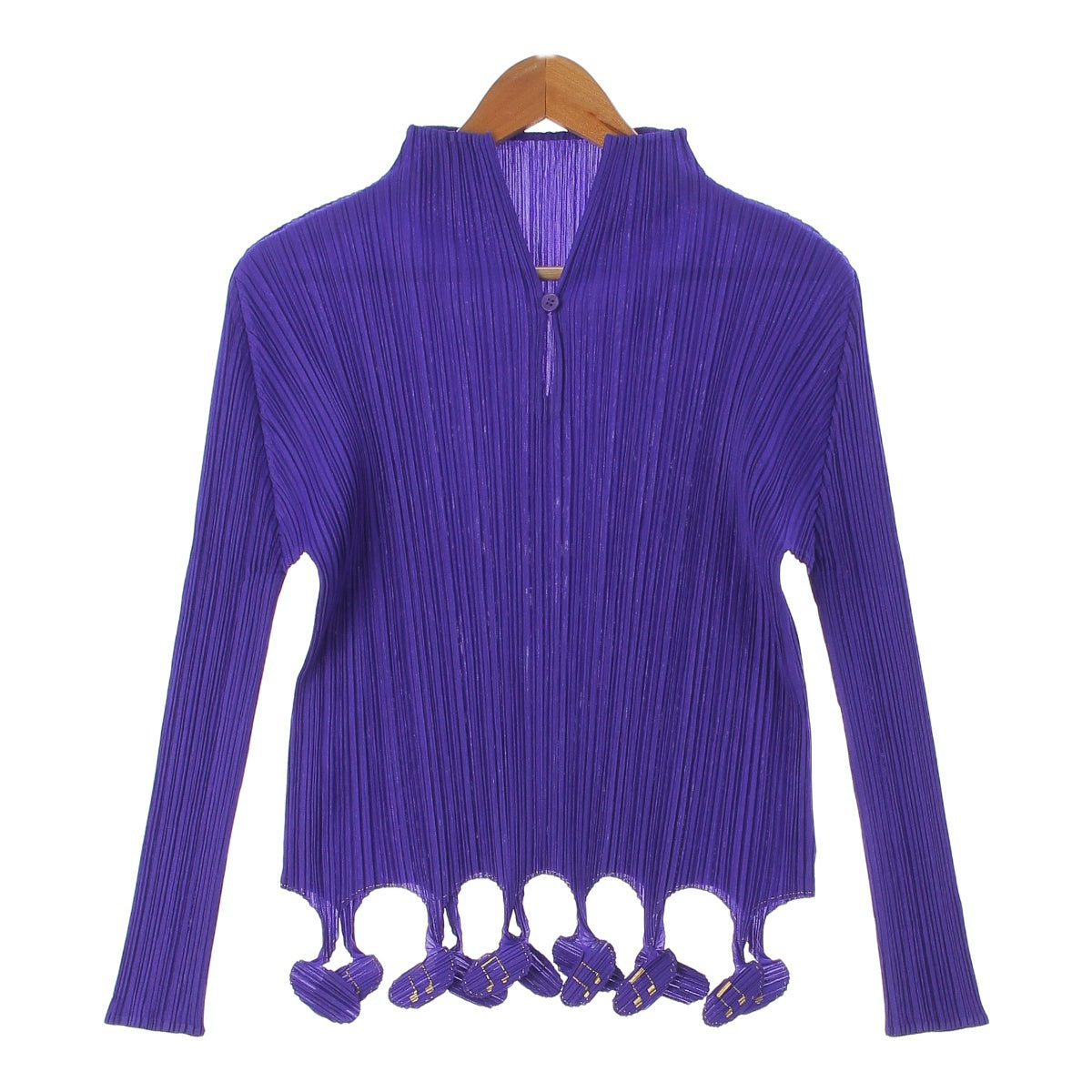 PLEATS PLEASE ISSEY  Musical note High neck Front cut Long sleeves tops Cut PP81-JK502 Purple gold 3