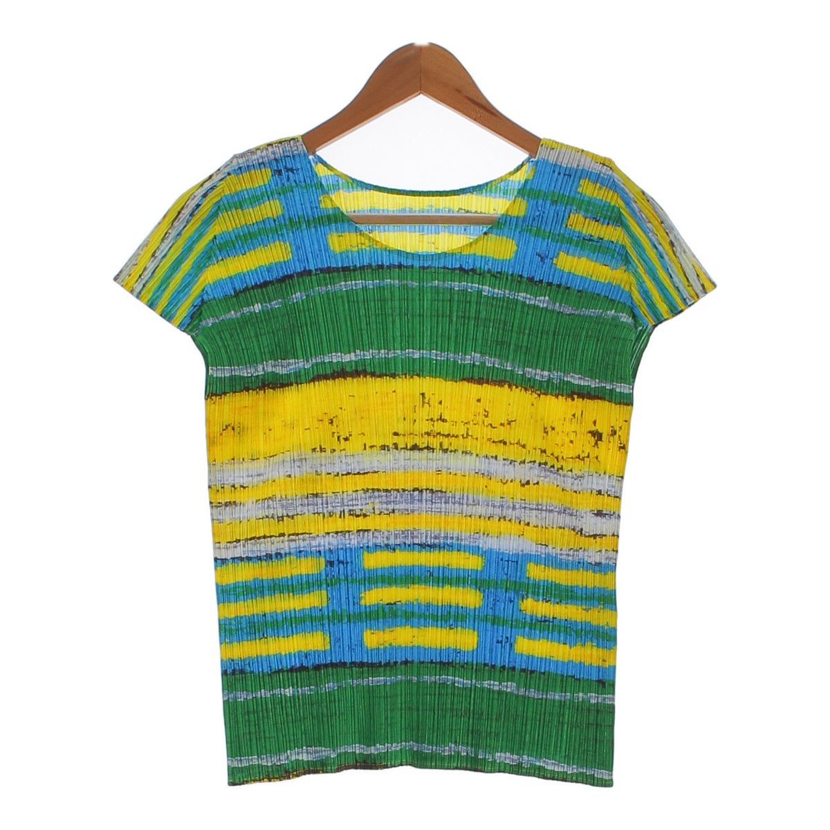 PLEATS PLEASE ISSEY  Total pattern short sleeves Cut Tops T-shirt PP21‐JK683 Green-based multi-color 3