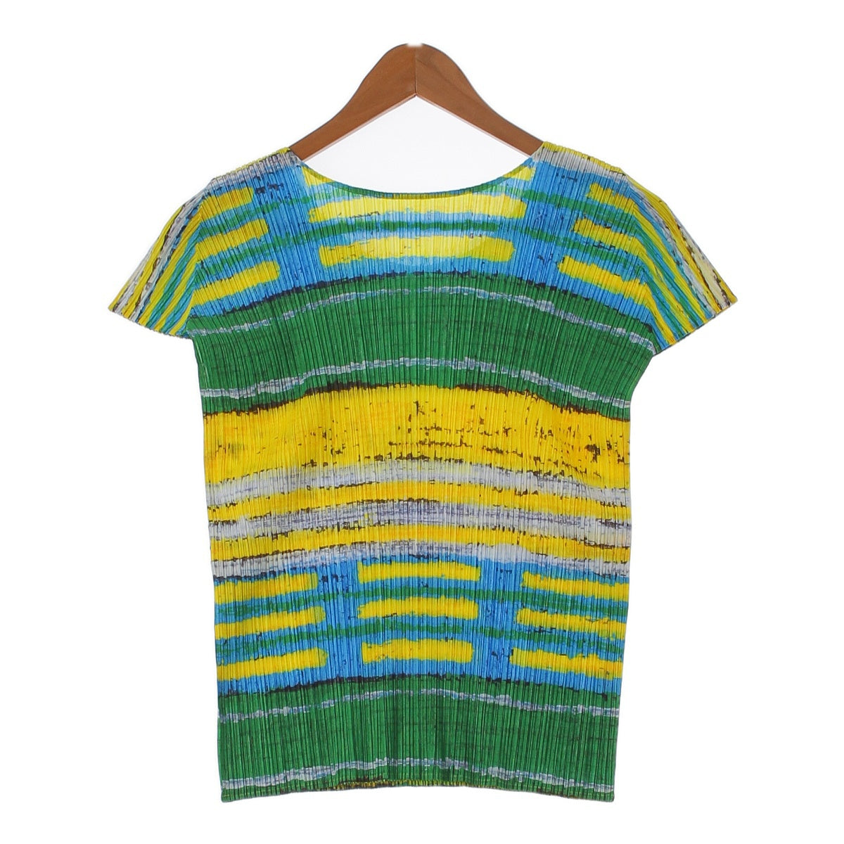 PLEATS PLEASE ISSEY  Total pattern short sleeves Cut Tops T-shirt PP21‐JK683 Green-based multi-color 3