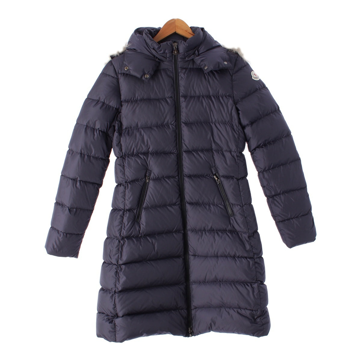 MONCLER 18 years ABELLE Nylon Fur hood down coat Jacket outerwear Navy 14 64.6"