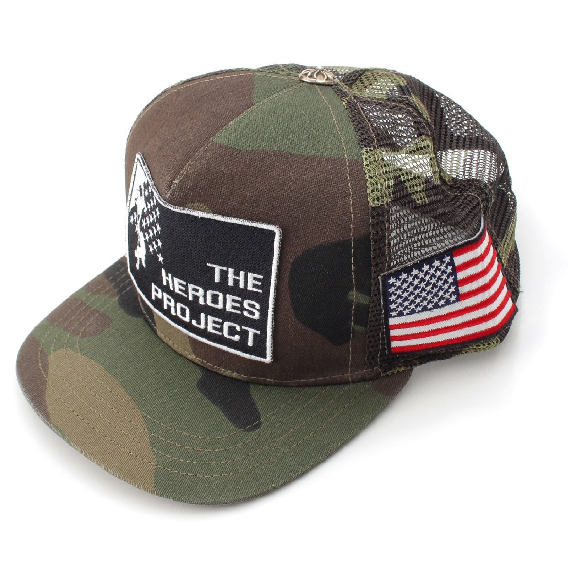 CHROME HEARTS THE HEROES PROJECT cotton Trucker patch camo mesh cap hat khaki