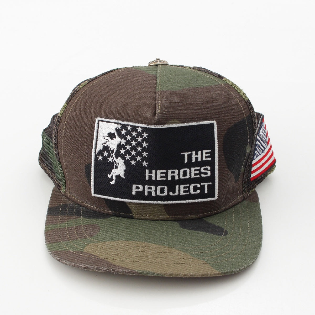 CHROME HEARTS THE HEROES PROJECT cotton Trucker patch camo mesh cap hat khaki