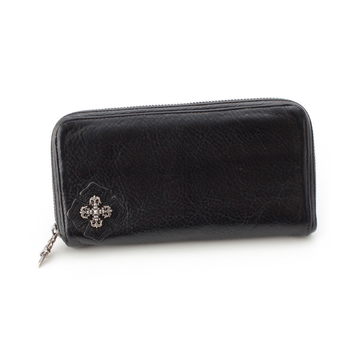 CHROME HEARTS Filigree Plus Dagger Round Zip Wallet Purse black