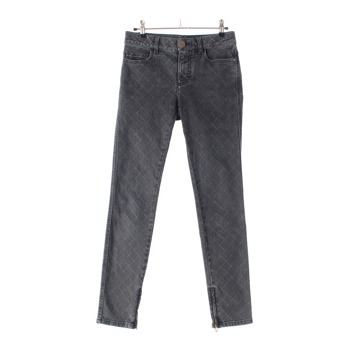 CHANEL 17 years cotton Matelasse zip-hem skinny jeans Denim pants Jeans bottoms P56067 gray 34