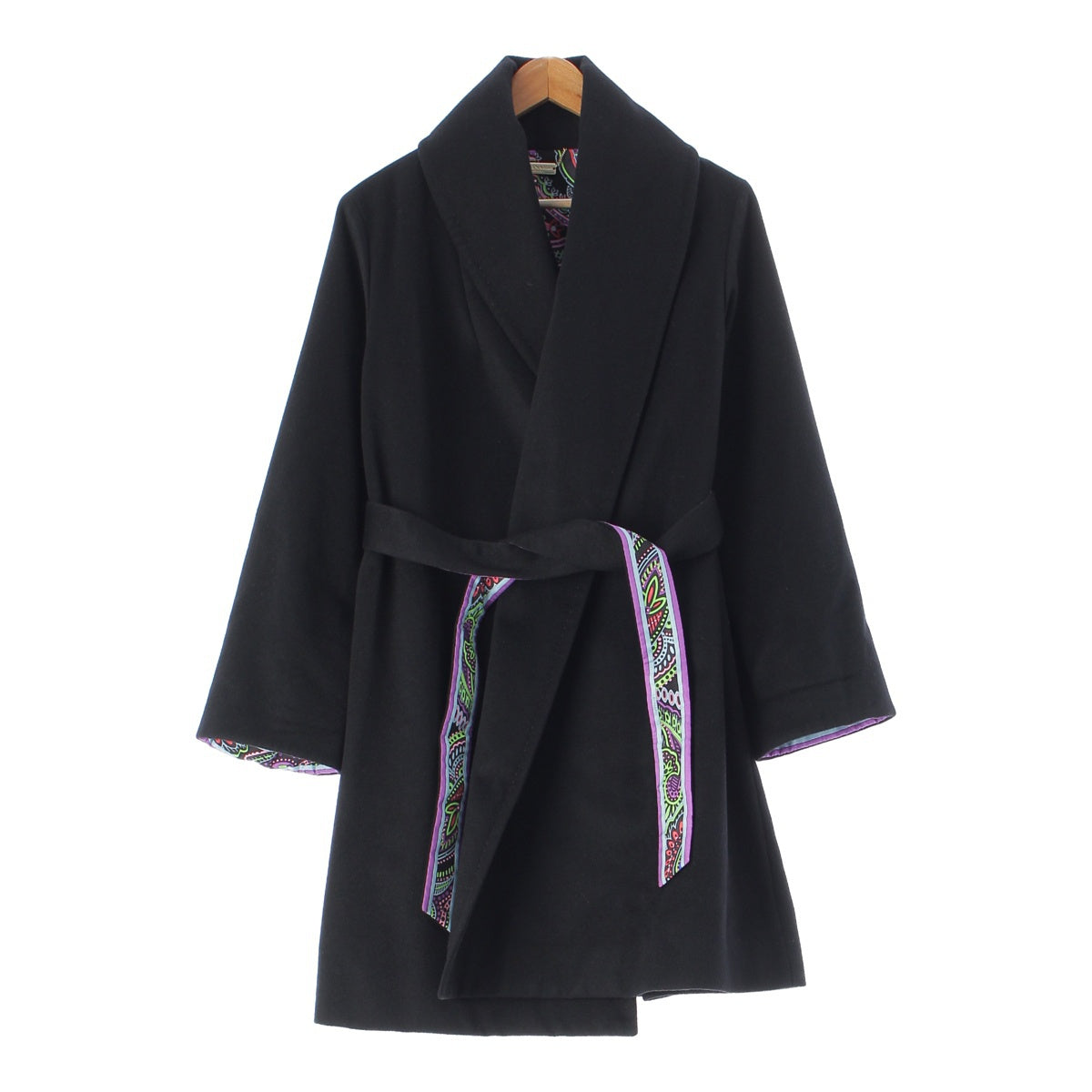 LEONARD cashmere All-over print lining gown with belt coat outer 0329560 black 38