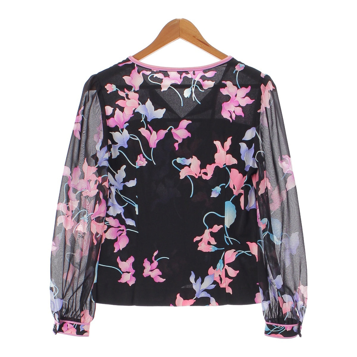 LEONARD cancan Floral See-through Side Zip blouse shirt 0129236 Black x pink 38