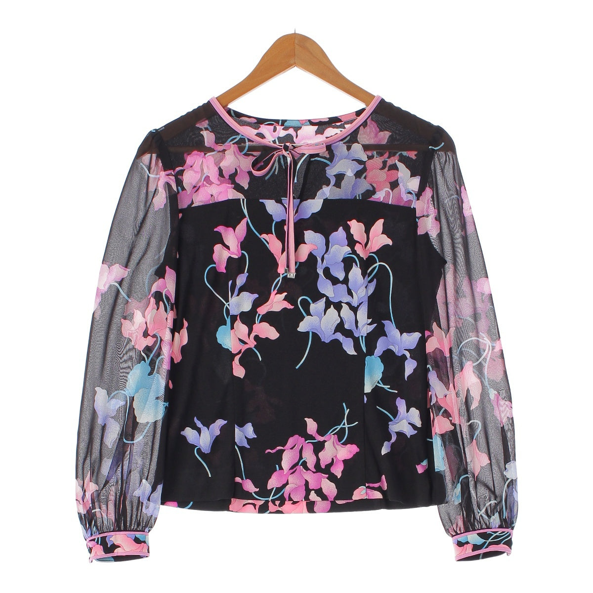 LEONARD cancan Floral See-through Side Zip blouse shirt 0129236 Black x pink 38