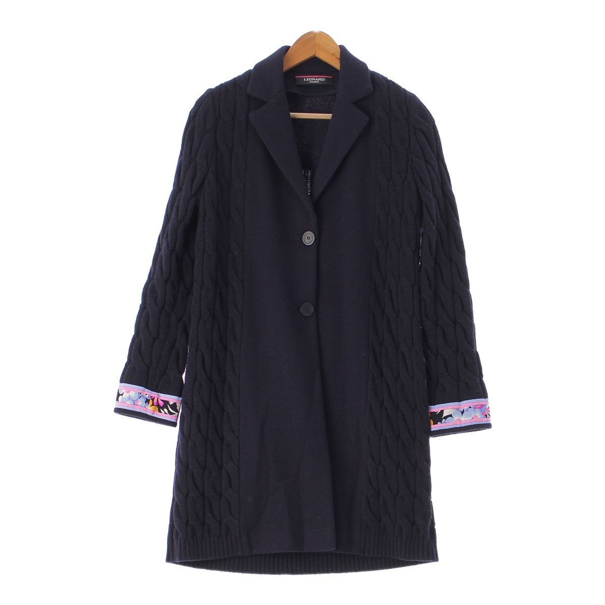 LEONARD wool Cable knit switching coat outer 0327747 Navy 36