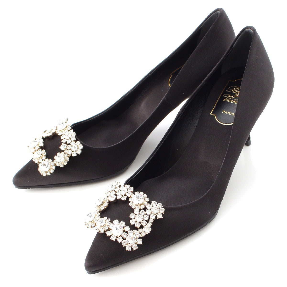 Roger Vivier Satin Flower Beaded Strass Buckle Heels pumps RVW41417620RS0B999 black 36 2/1