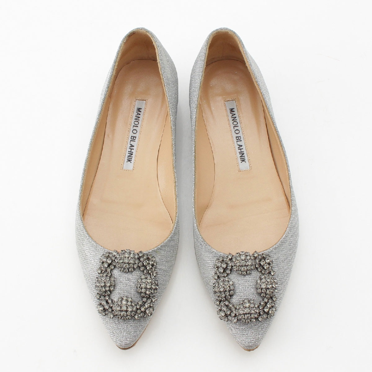 MANOLO BLAHNIK Hangisi leather Glitter Flats pumps Silver 36 2/1