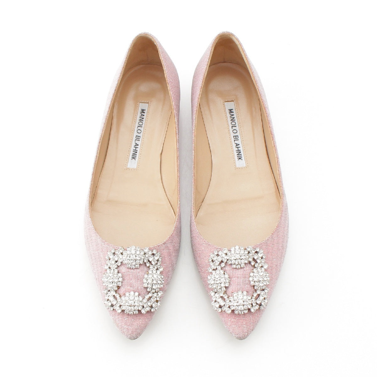 MANOLO BLAHNIK Hangisi Glitter Jewel Buckle Flat pumps shoes pink 37