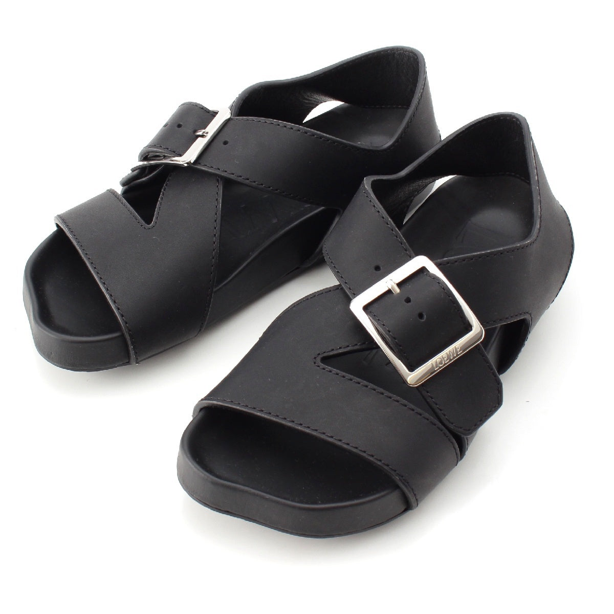 LOEWE Vegetal Calf Ease Buckle Flat Sandals black 37