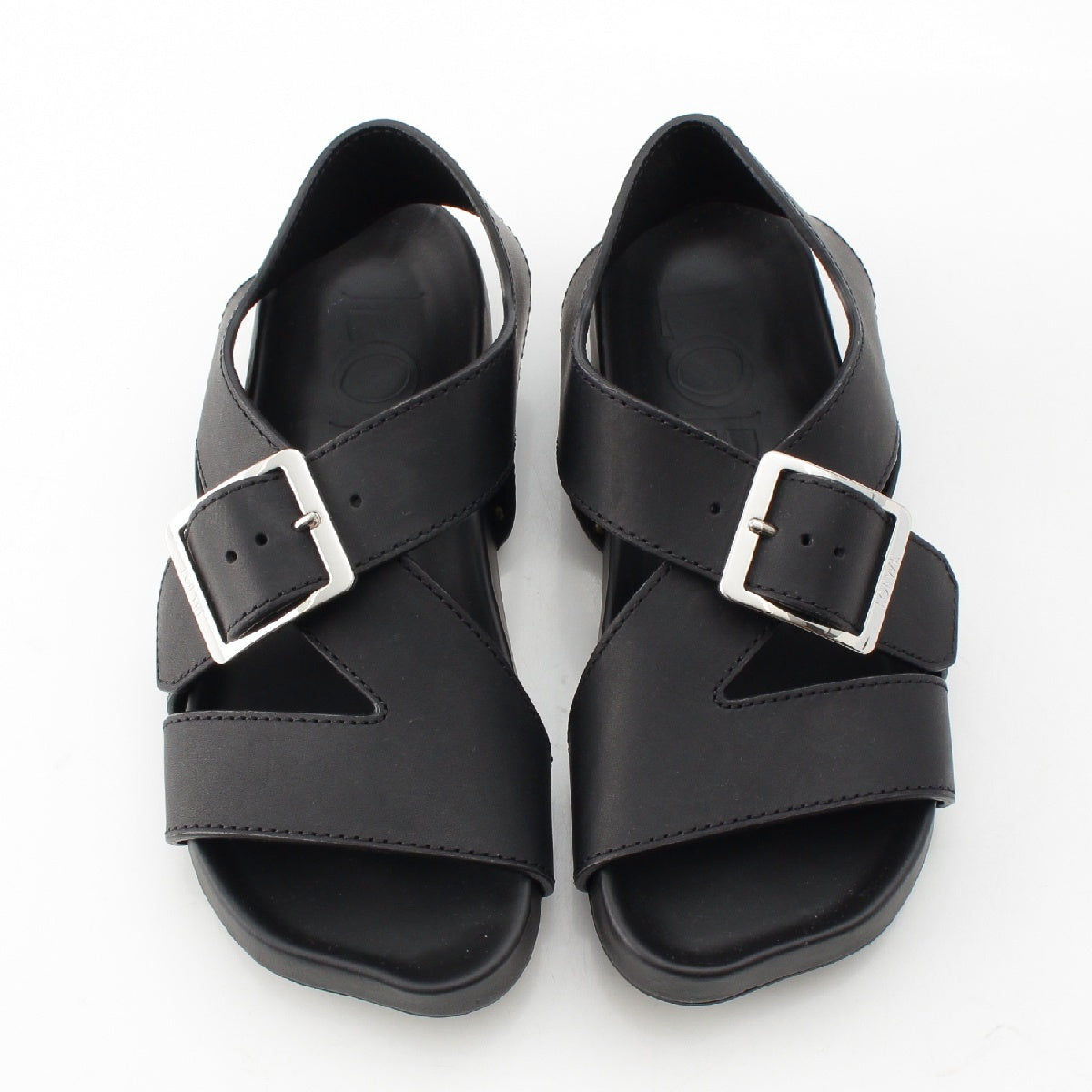 LOEWE Vegetal Calf Ease Buckle Flat Sandals black 37