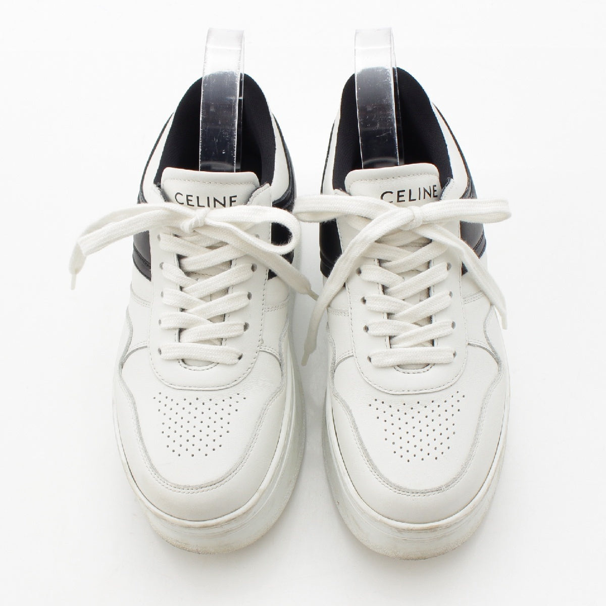 CELINE leather Logo Platform Block sneakers shoes White black 36