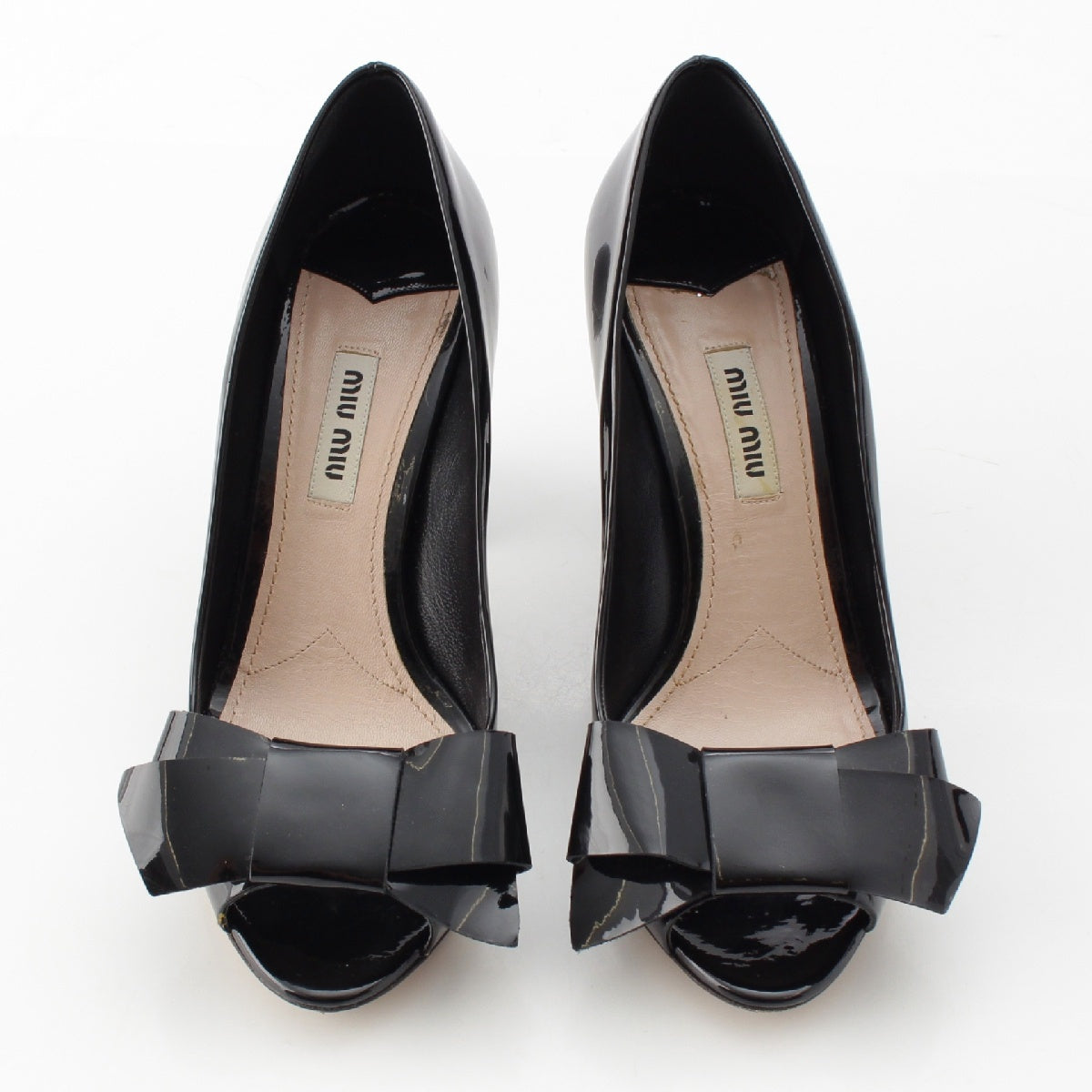 MIUMIU Patent leather ribbon heel pumps Open toe pumps black 36 2/1