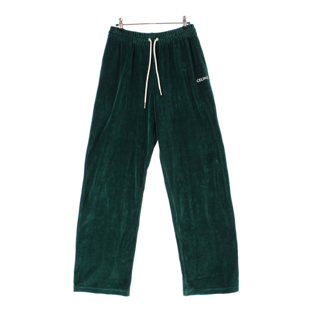 CELINE Cotton Velvet Logo Jersey Jogging Pants Tracksuit Bottoms 2Z403679I green M