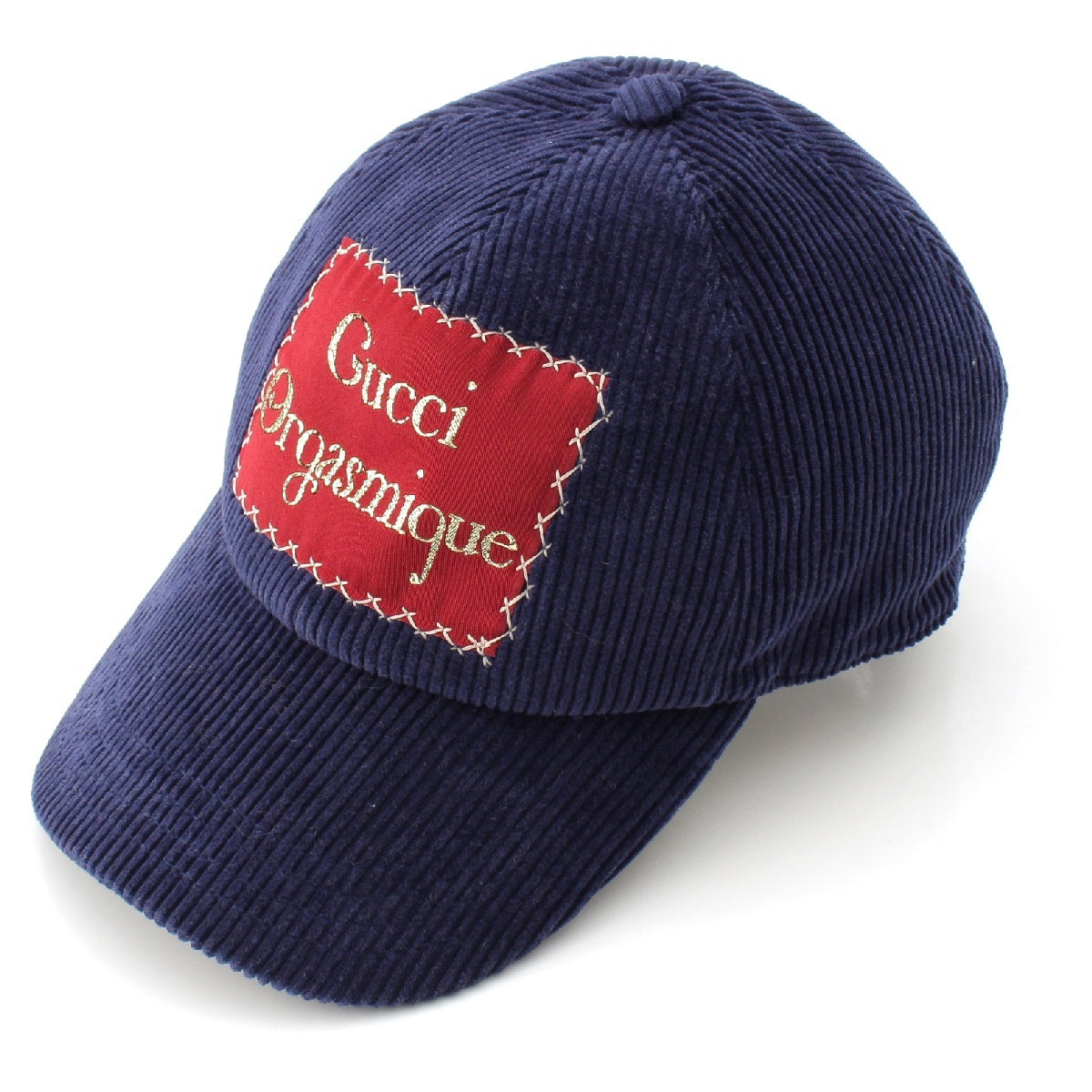 GUCCI Cotton Corduroy Velour logo label baseball cap hat 627043 Navy red M