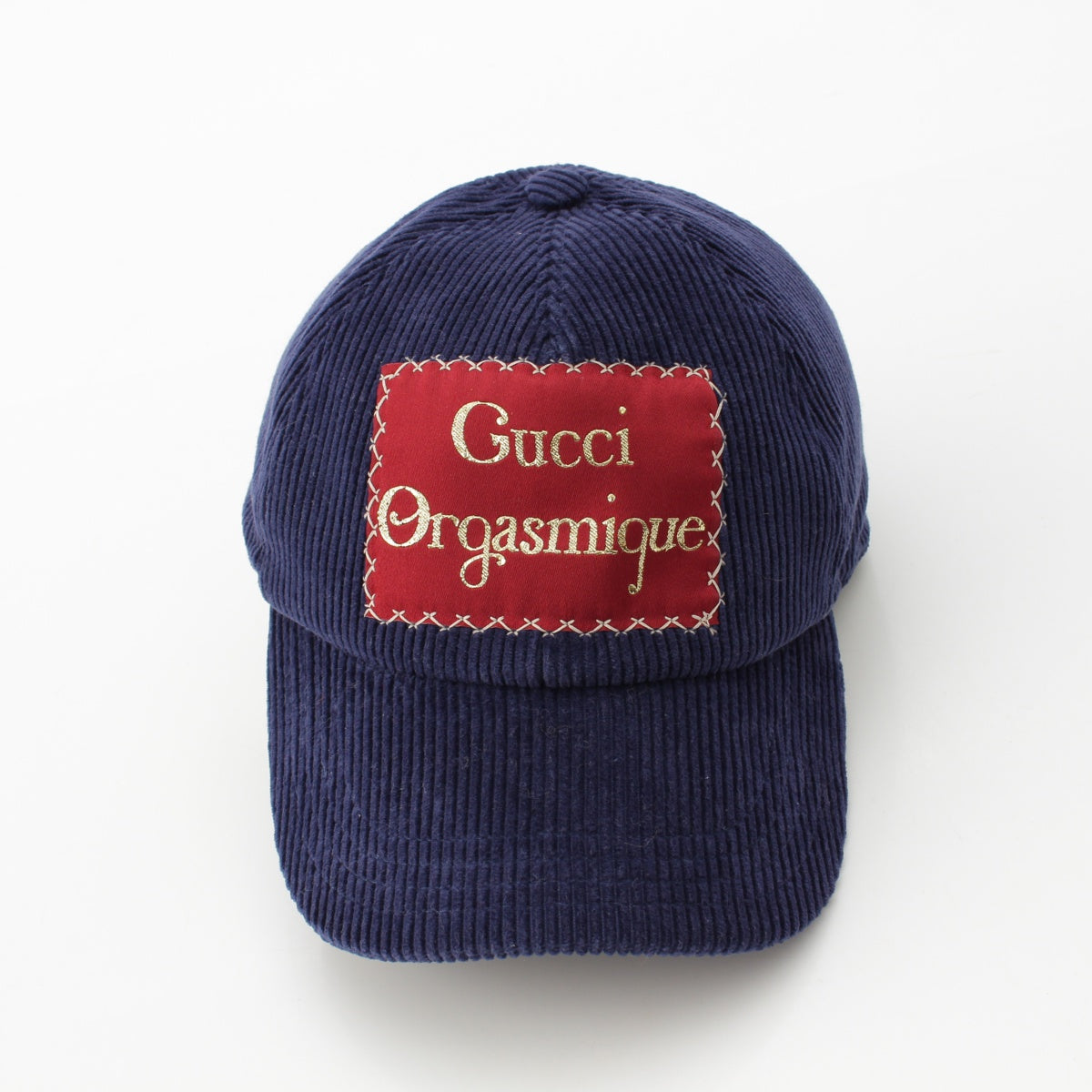 GUCCI Cotton Corduroy Velour logo label baseball cap hat 627043 Navy red M