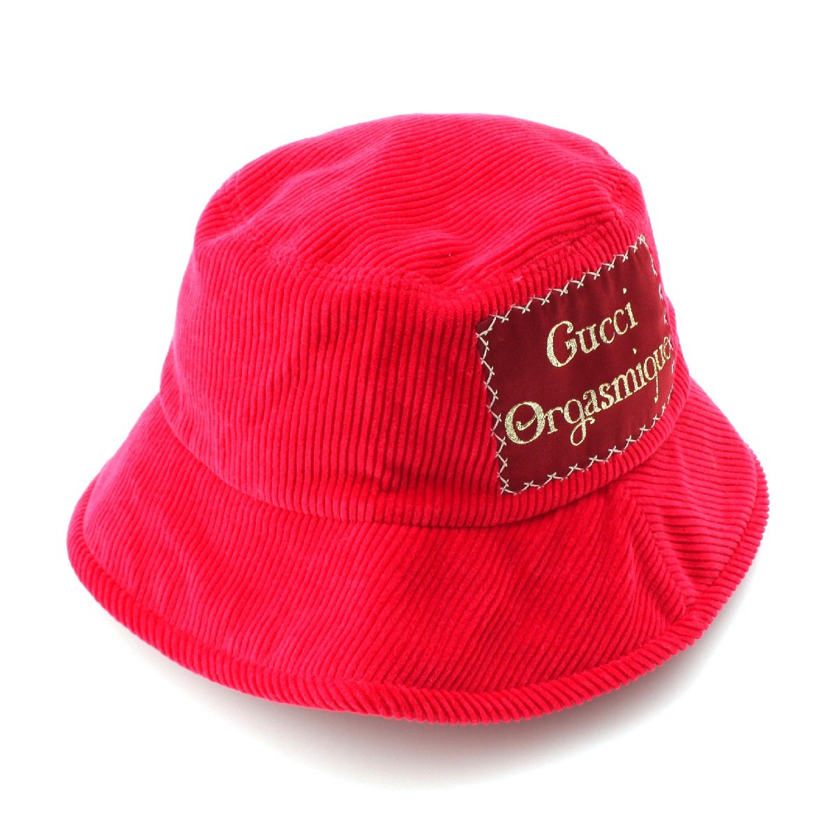 GUCCI Cotton Corduroy Velour logo label bucket hat hat 627174 Red M