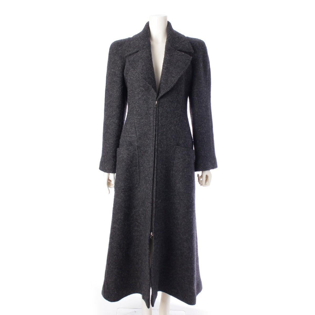 CHANEL 97A wool COCO Mark Zip-up Chester Long coat outer P09456 gray 38